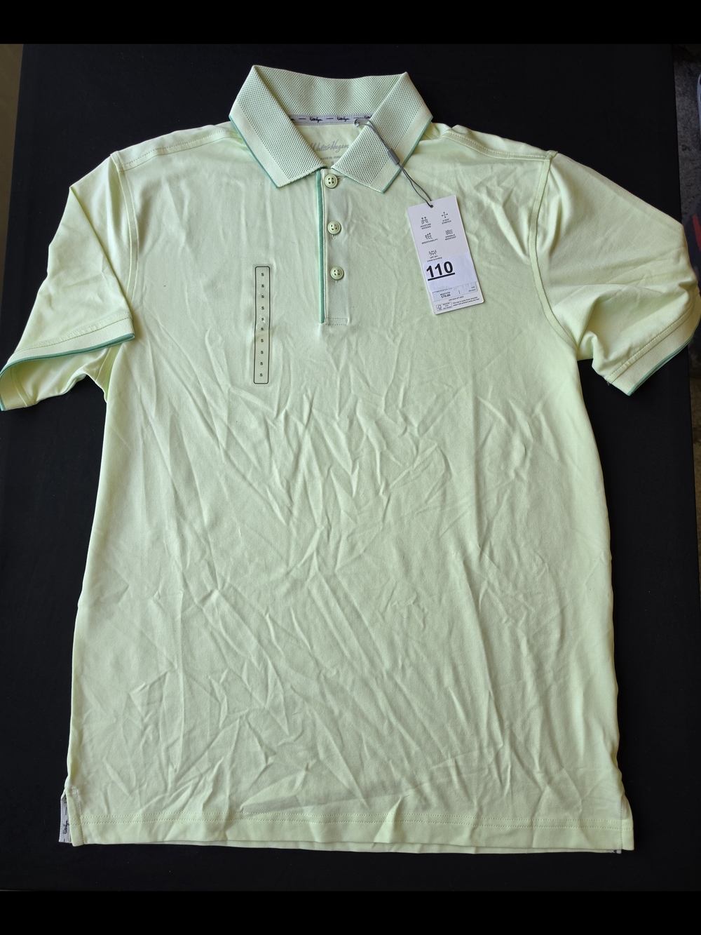 Walter Hagen Men's Light Yellow Polo with Contrast Green Trim